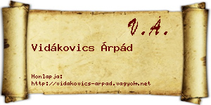 Vidákovics Árpád névjegykártya