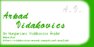 arpad vidakovics business card